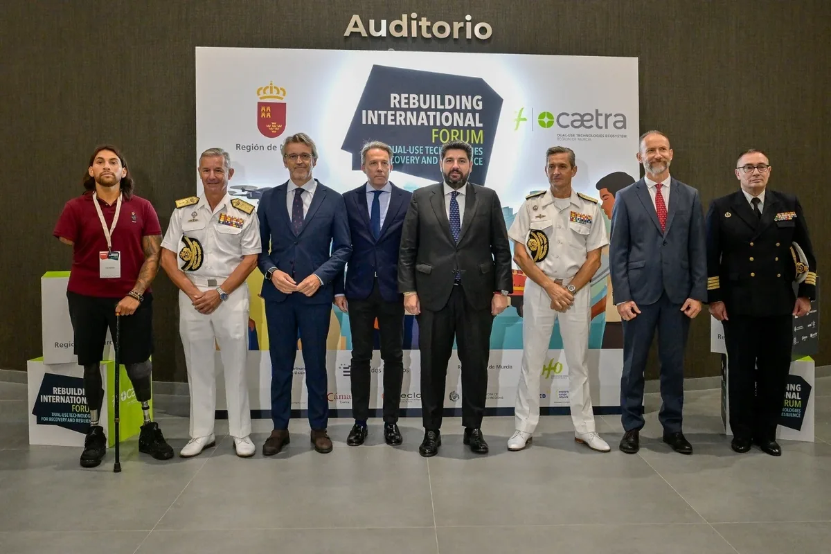 Authorities and speakers at the Rebuilding International Forum CAETRA in Lorca